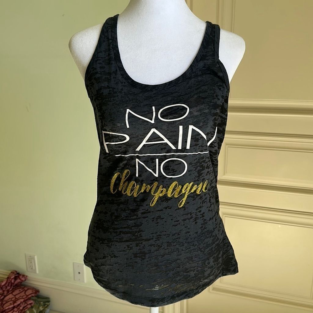 “No Pain No Champagne” Black Racer Tank Top Size Medium